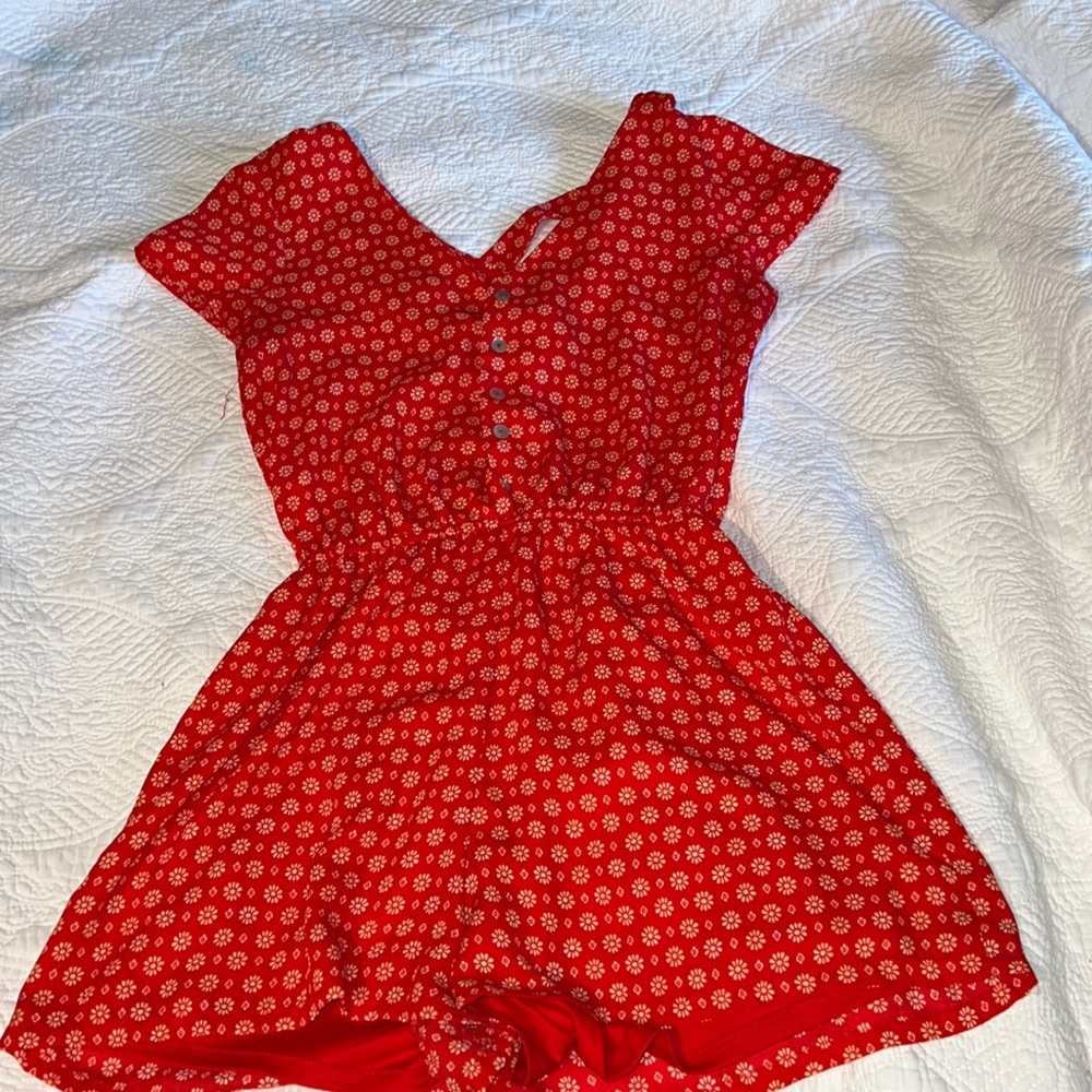 Red floral romper